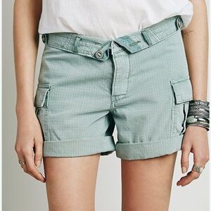 Free People Foldover Button Fly Cargo Shorts in Green Tea
